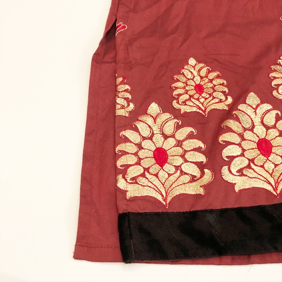 NWT Kashkha Authentic Traditional Kurti Kurta Indian Tunic Maroon Gold Black - Picture 4 of 11